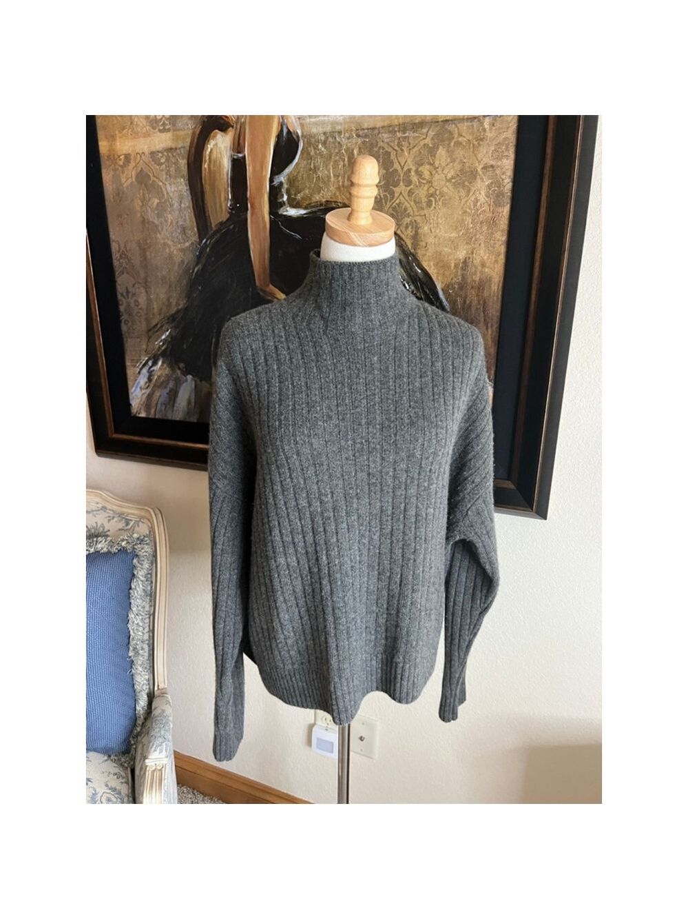 NWOT LAUREN Ralph Lauren Gray Ribbed Washable Cashmere Turtleneck Sweater XL - Picture 3 of 5
